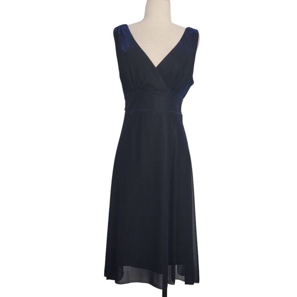 Vtg AGB Dress Iridescent Blue Black Glittery Dress Sz 12‎ Petite Sharkbite Hem